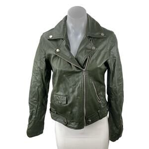 Slate & Willow Genuine Leather Notch Collar Long Sleeve Moto Biker Coat Jacket S